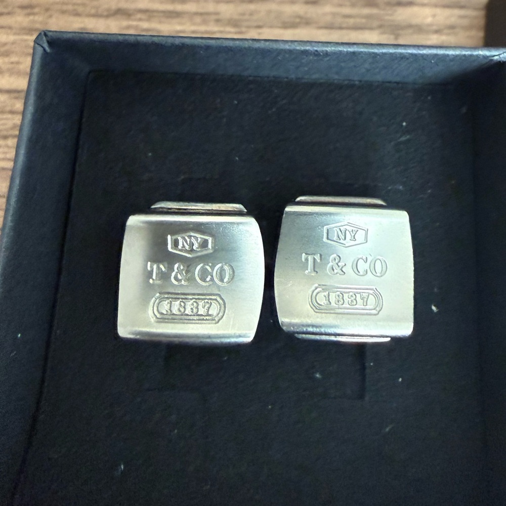 Tiffany & Co Titanium and Silver 1837 Square Cuff Links - Picture 2 of 5